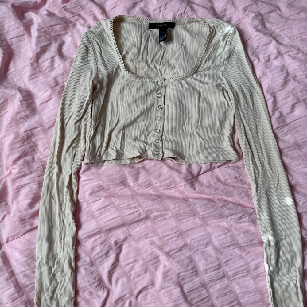Forever 21 Beige Button-Up Crop Top